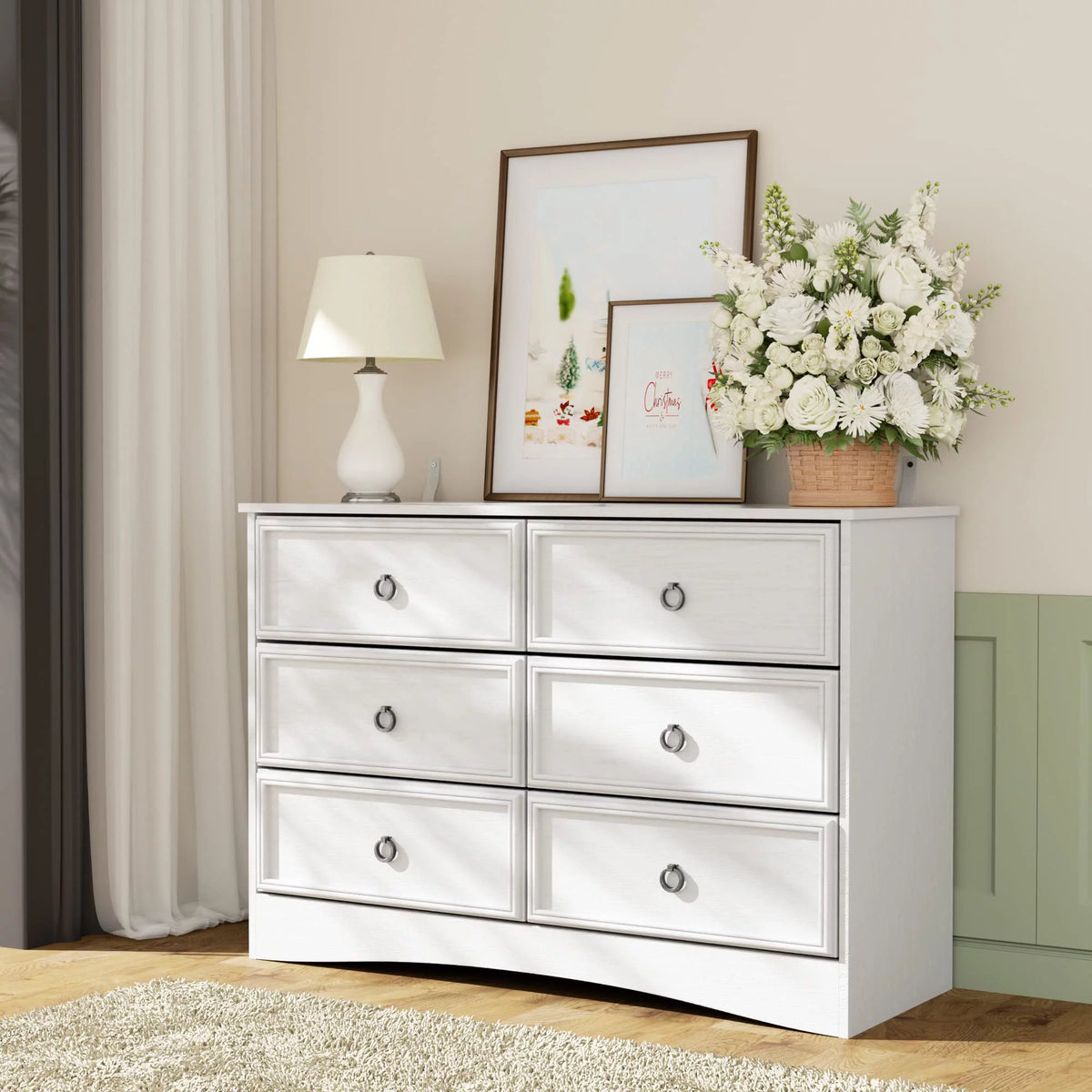 White 6 Drawer Wood Dresser K443