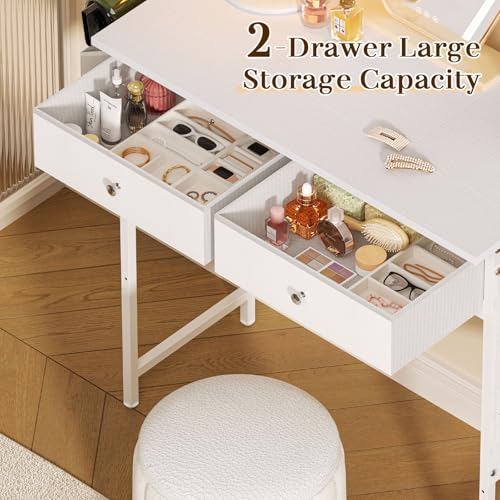 White 32 Inch Vanity Desk with Fabric Drawer M39883