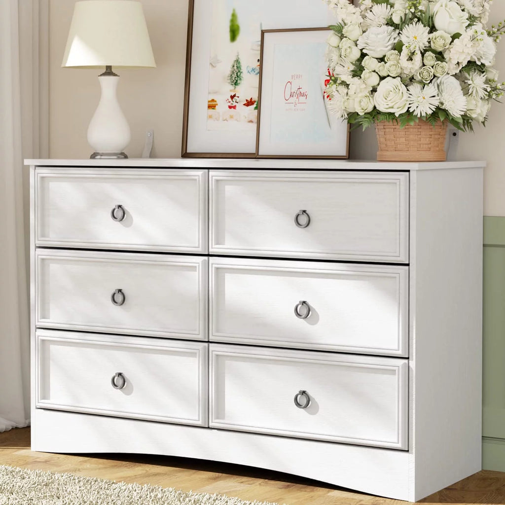 White 6 Drawer Wood Dresser K443