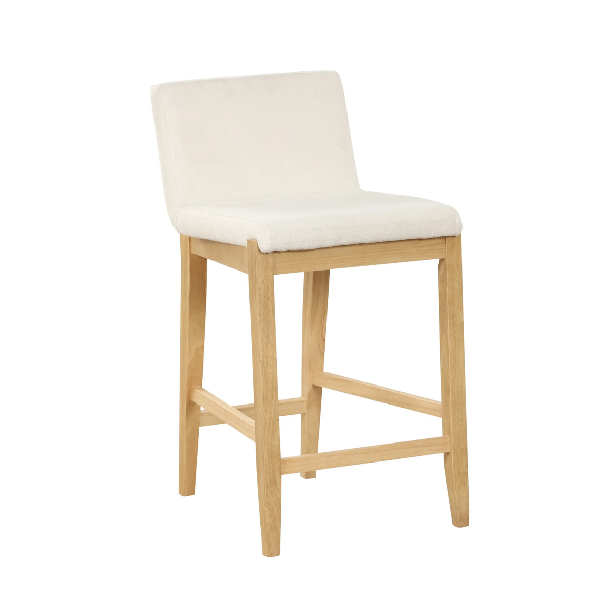Counter Height Bar Stool with Back Upholstered Boucle Linen White Light Brown D8610