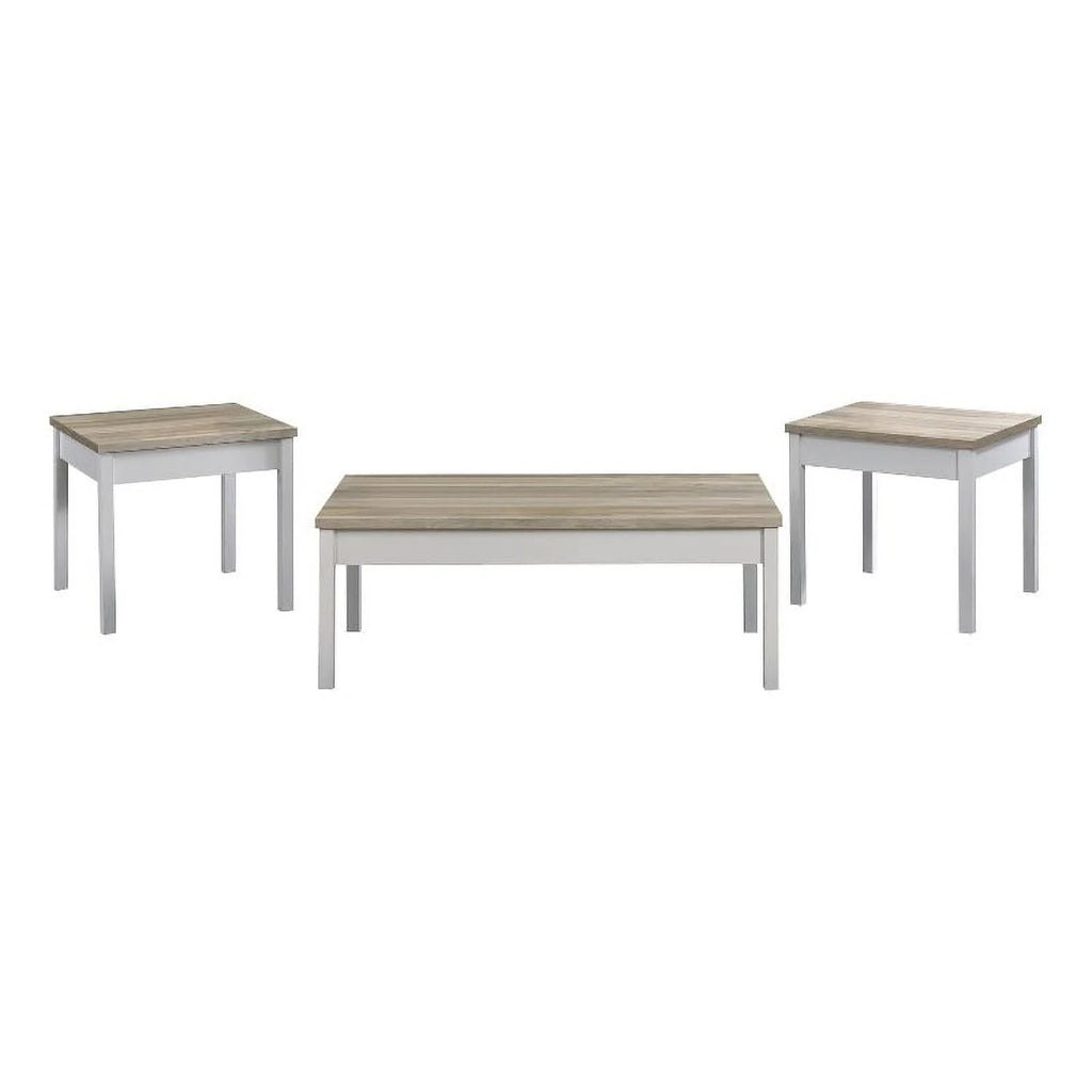 3-piece Pine and White Wood Coffee Table Set U9700