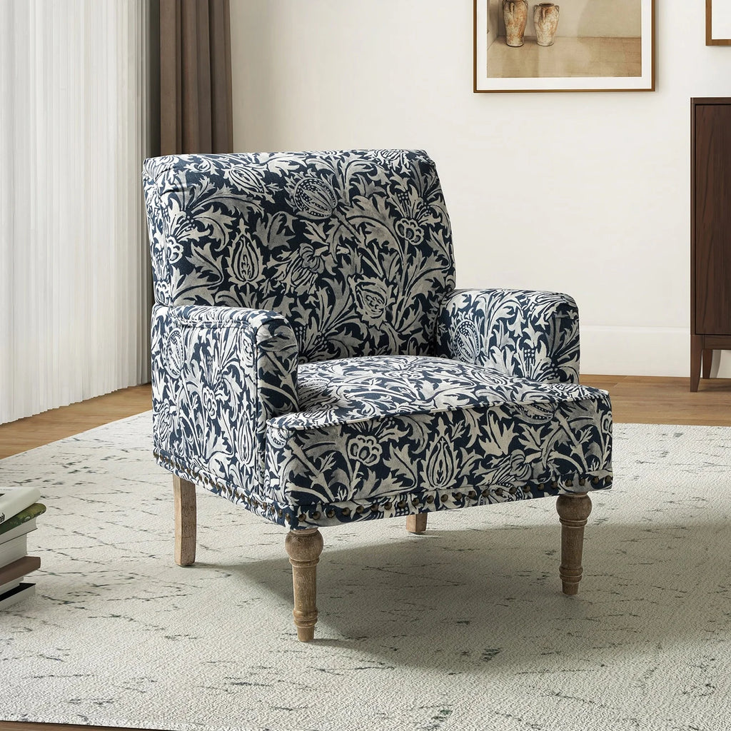 Navy Floral Upholstered Accent Armchair M432