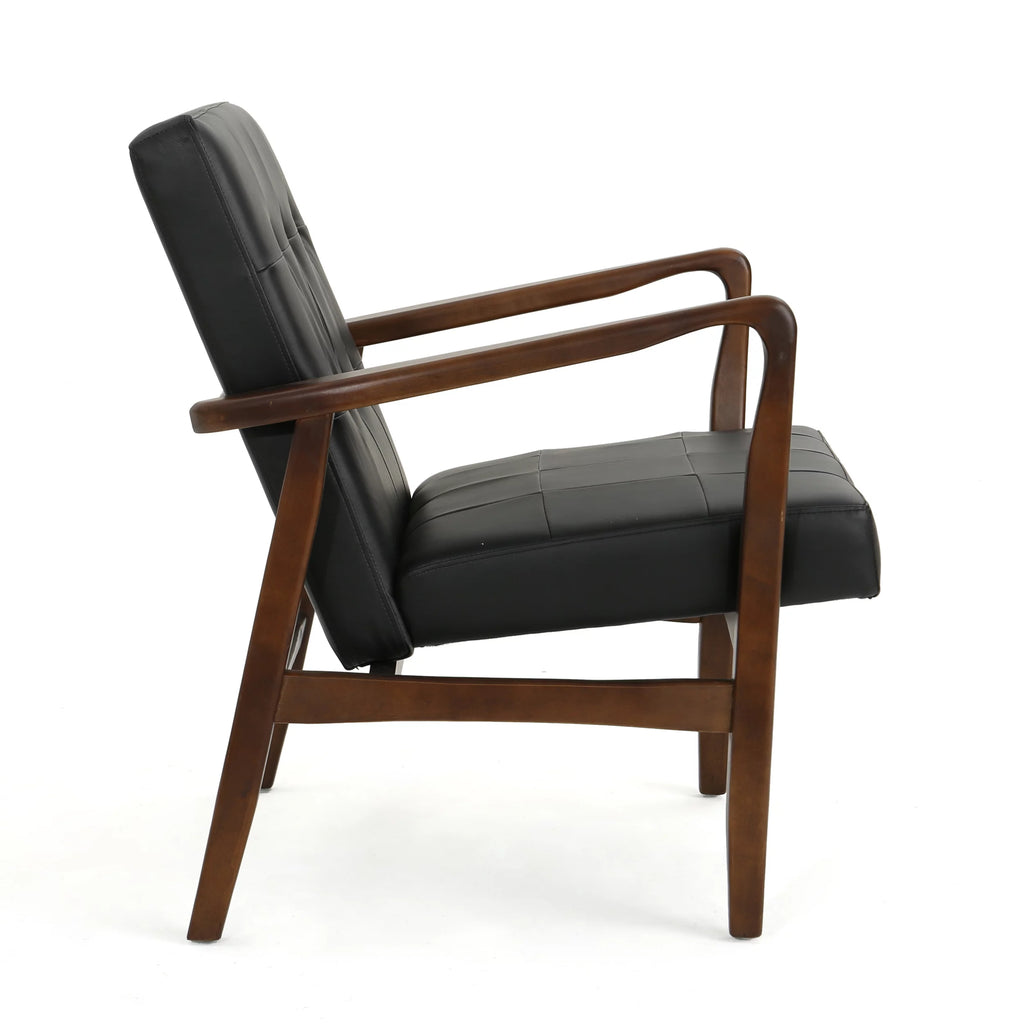 Mid Century Modern Faux Leather Club Chair with Wood Frame I936
