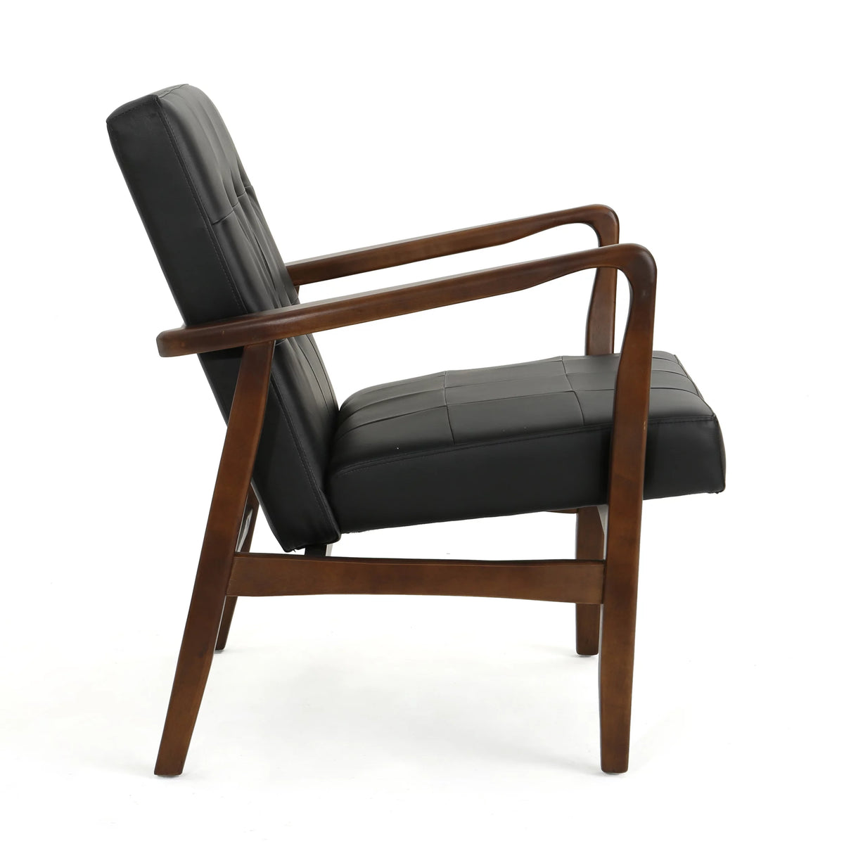 Mid Century Modern Faux Leather Club Chair with Wood Frame I936