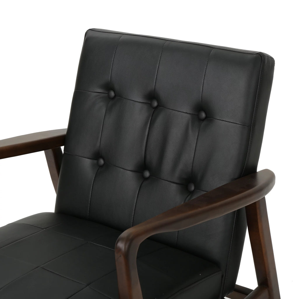 Mid Century Modern Faux Leather Club Chair with Wood Frame I936