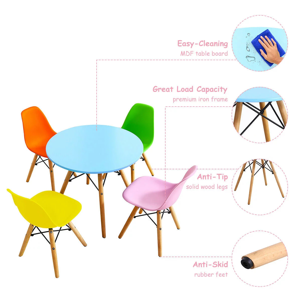 5 PC Kids Round Table Chair Set with 4 Armless Chairs A472