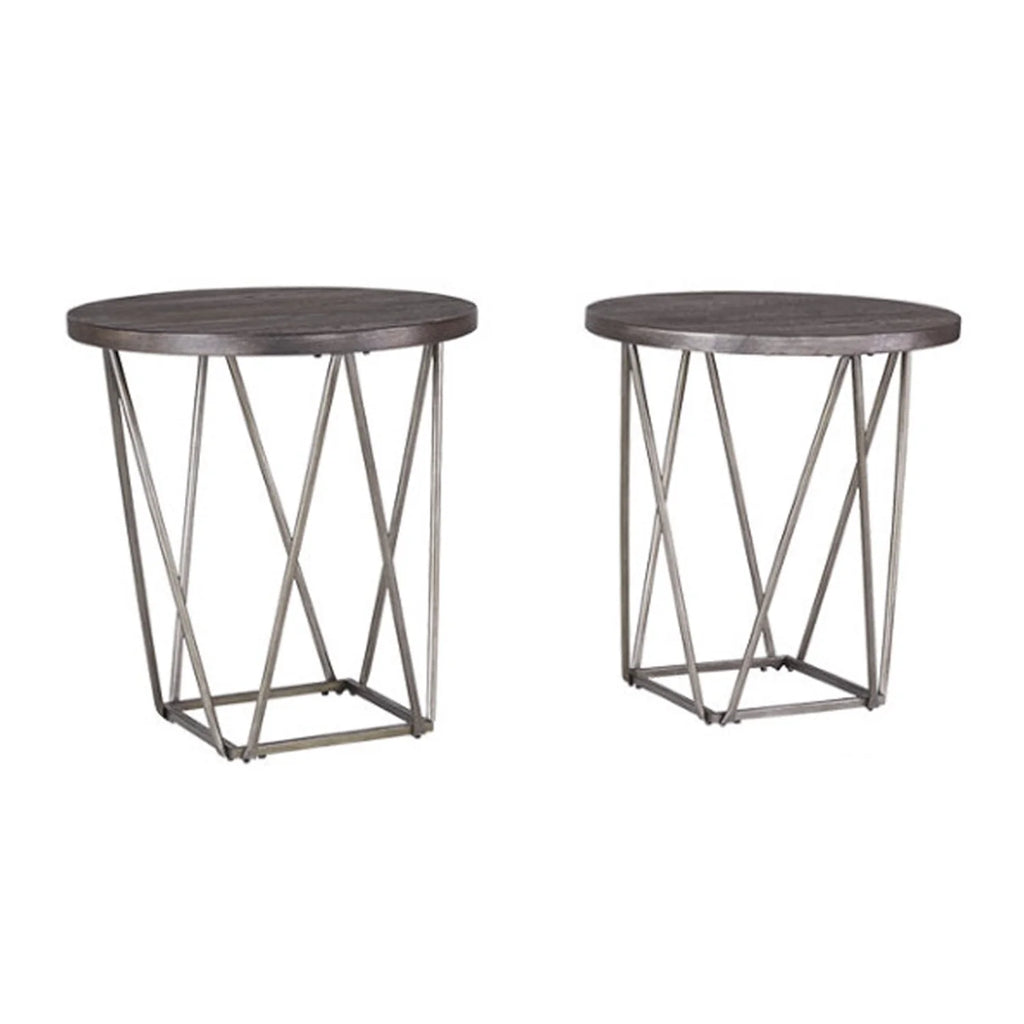 Wood Table Set with Metal Base Set of Three Brown and Gray E52462