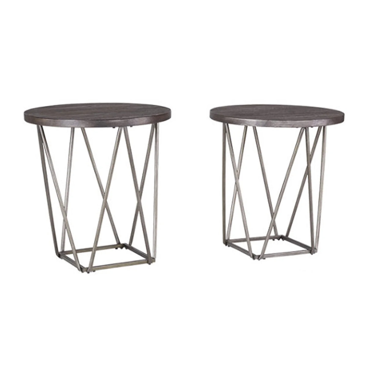 Wood Table Set with Metal Base Set of Three Brown and Gray E52462