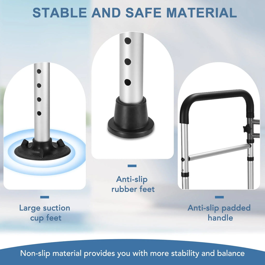 Toilet Safety Rail, 7 Adjustable Height & Width, Gray & Black D657231