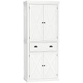 White Kitchen Pantry Storage Cabinet with 4 Doors and 3 Adjustable Shelves H385626