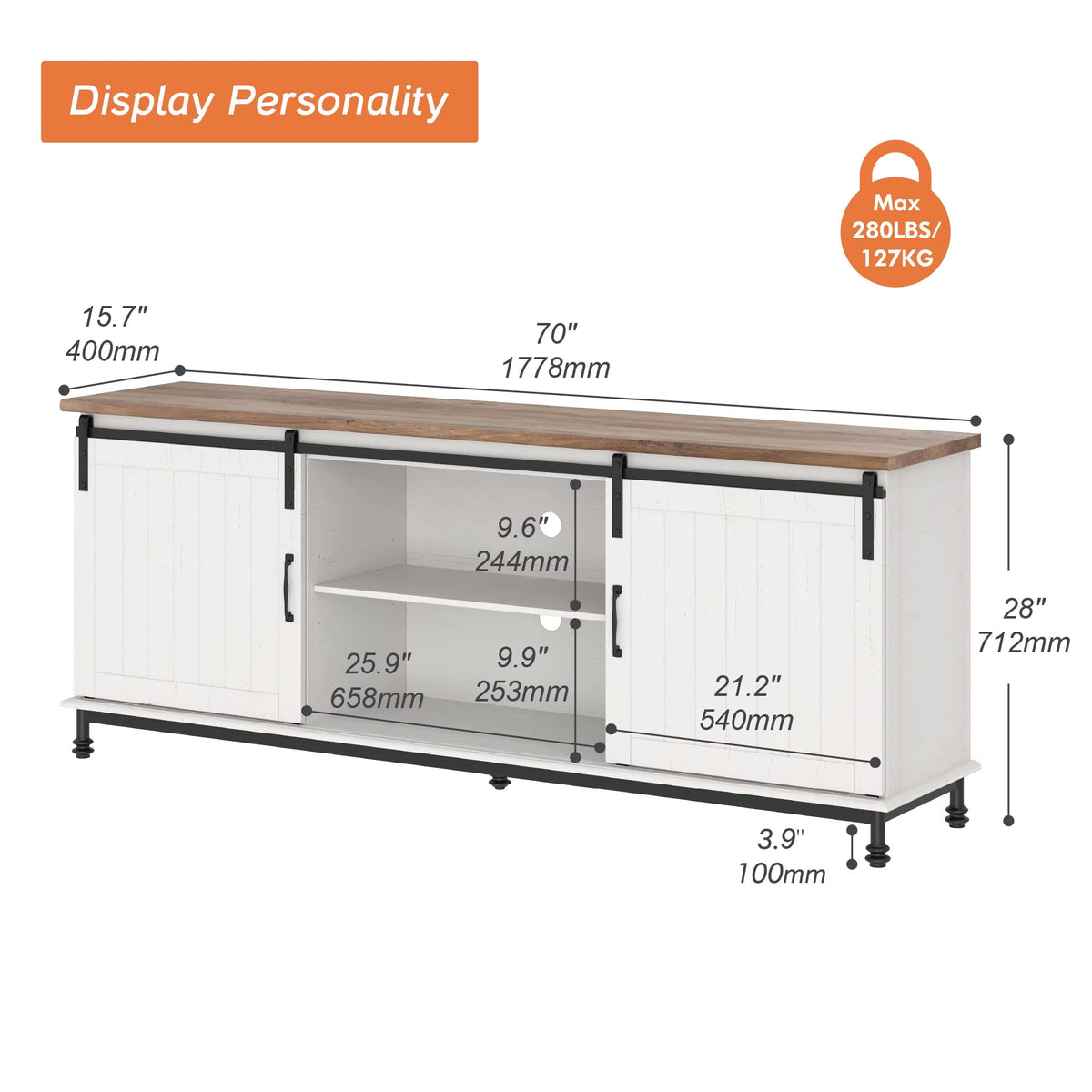 Farmhouse TV Stand with Sliding Barn Door M709822