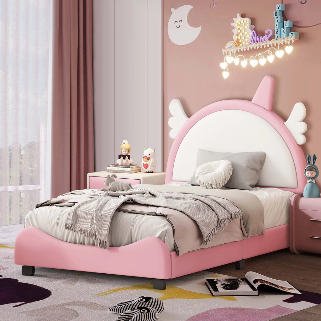 White Upholstered Twin Platform Bed I4801