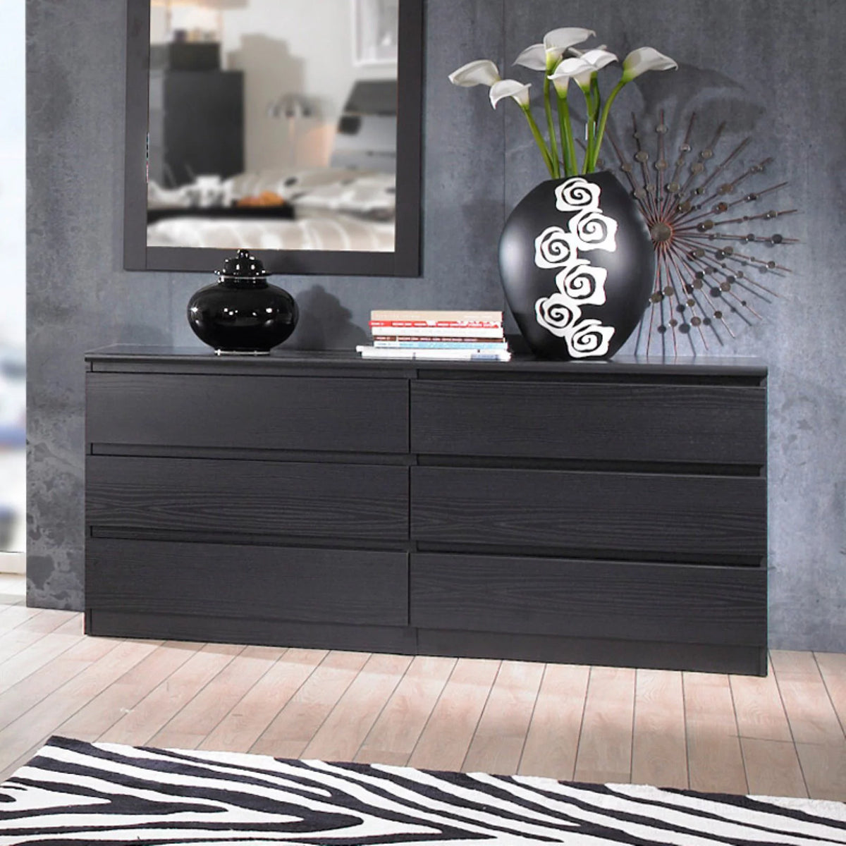 White High Gloss 6 Drawer Engineered Wood Dresser H4761