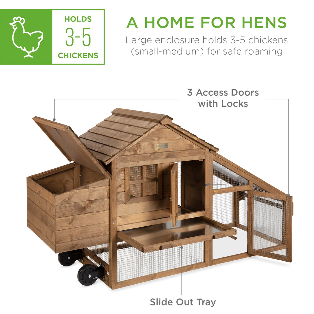 70in Fir Wood Chicken Coop with Wheels L93433