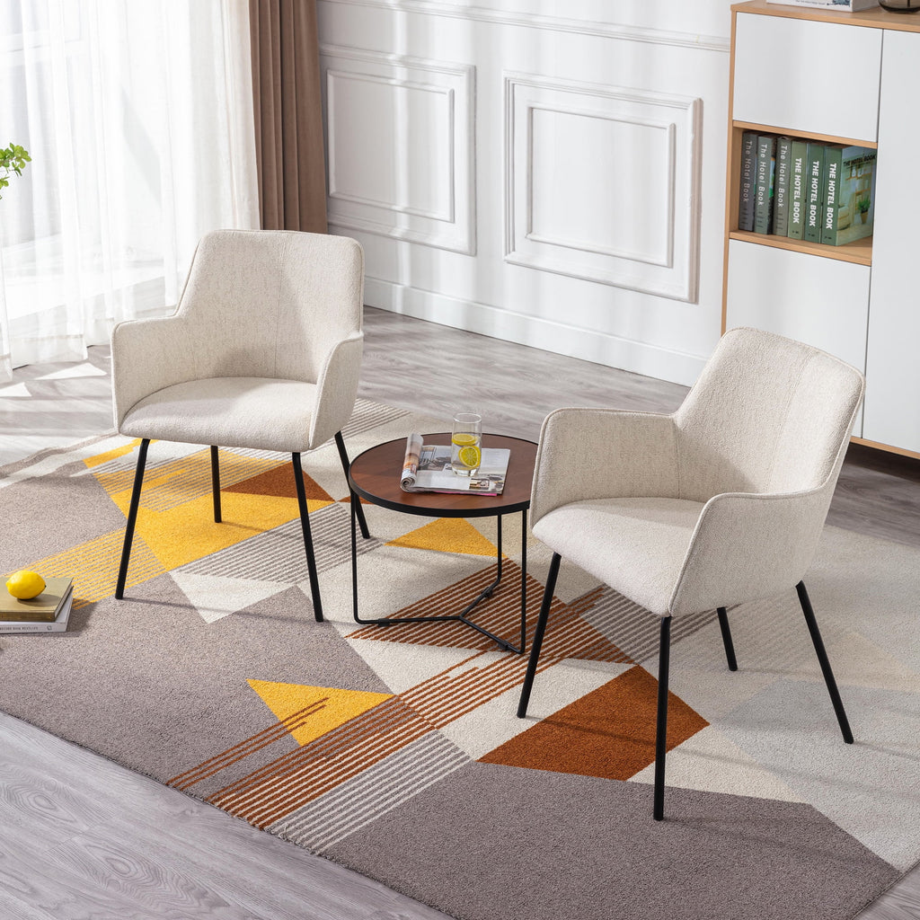Beige Linen Upholstered Dining Chairs Set of 2 with Black Metal Legs L84825