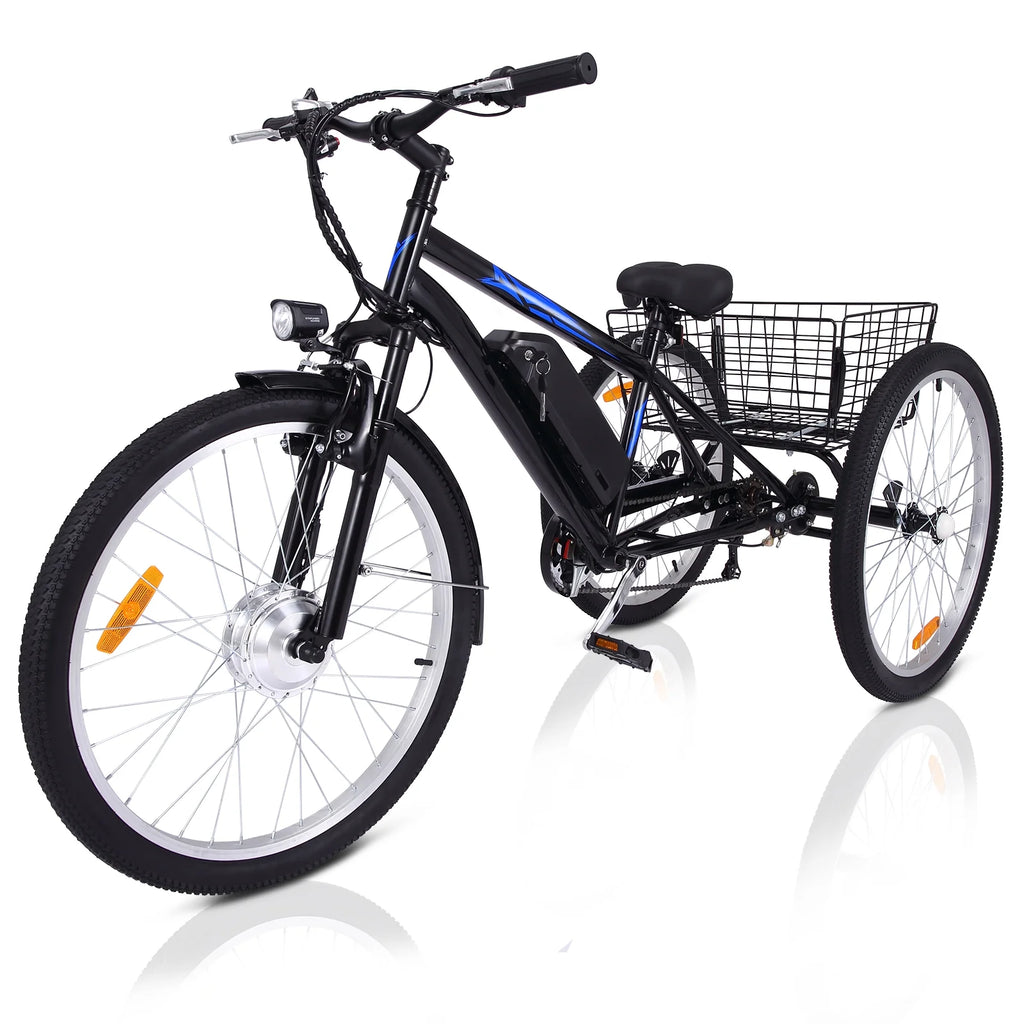 36V 350W 10AH 3 Wheels Fat Tires Electric Tricycle with Rear Basket, Blue W694