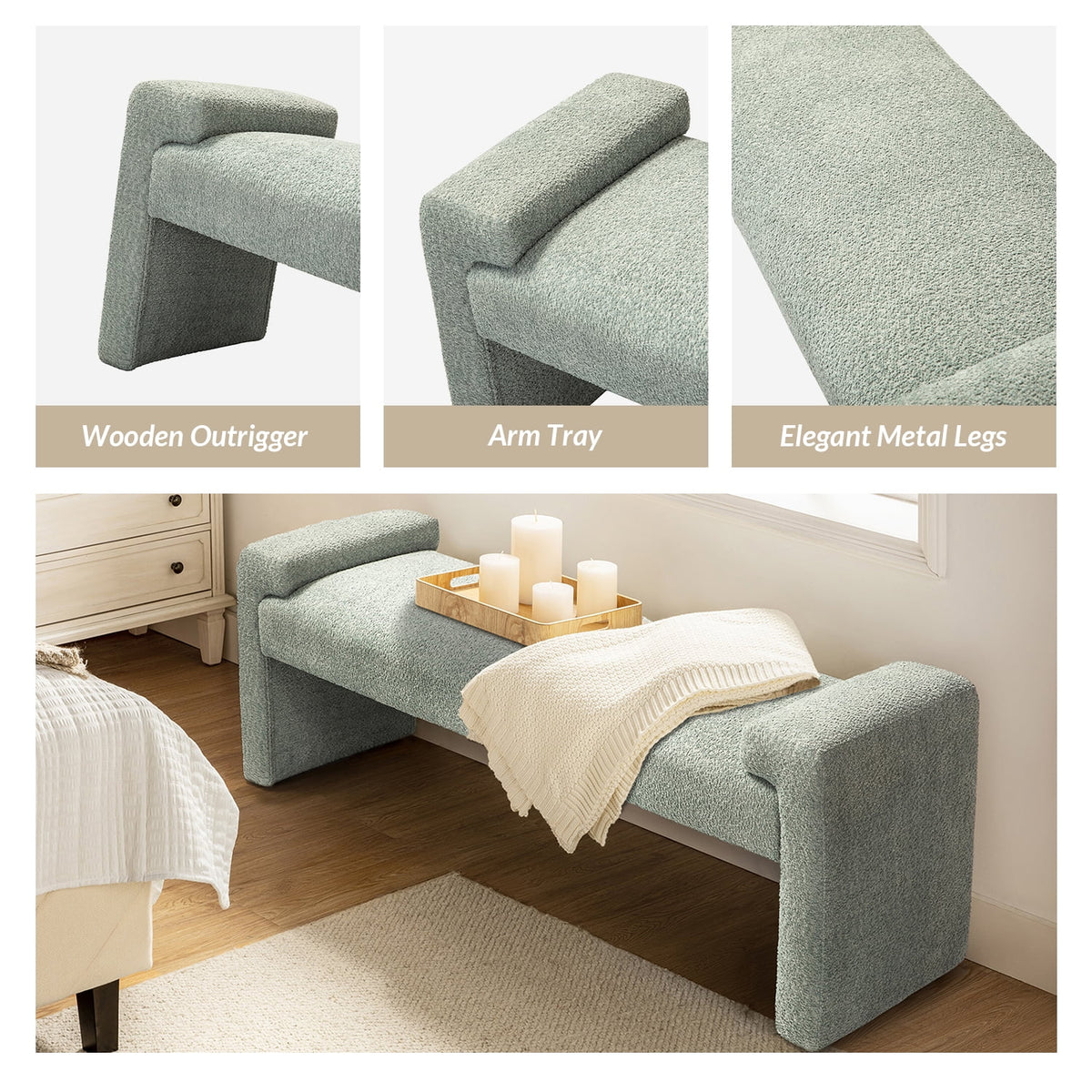 58" Chenille Fabric Upholstered Ottoman Bench Z24619
