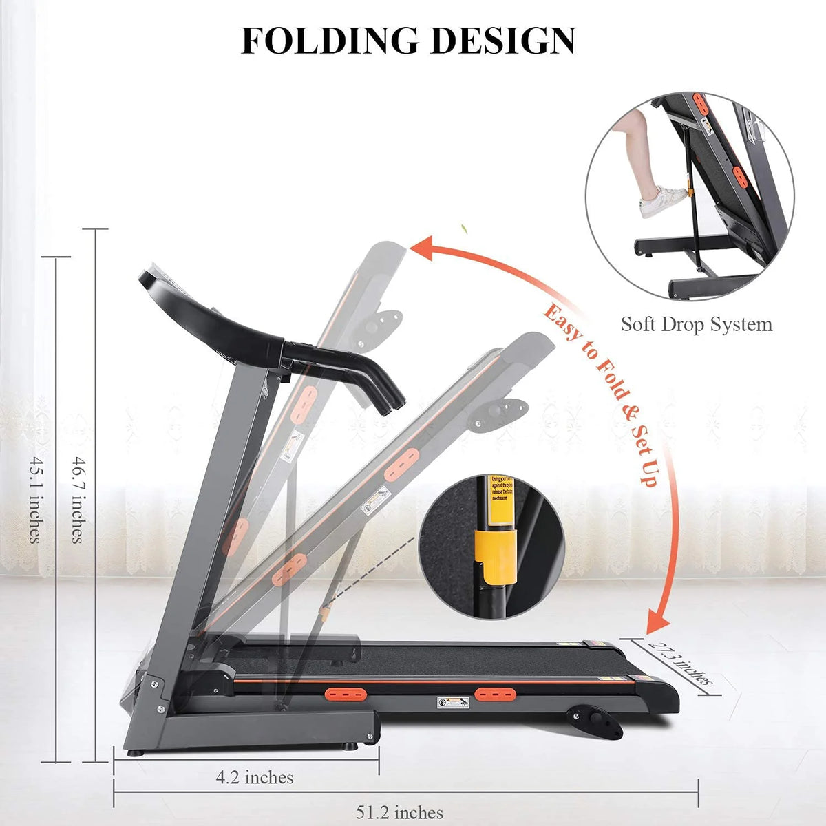 Electric Foldable Treadmill 2.5 HP 3 Levels Incline H216
