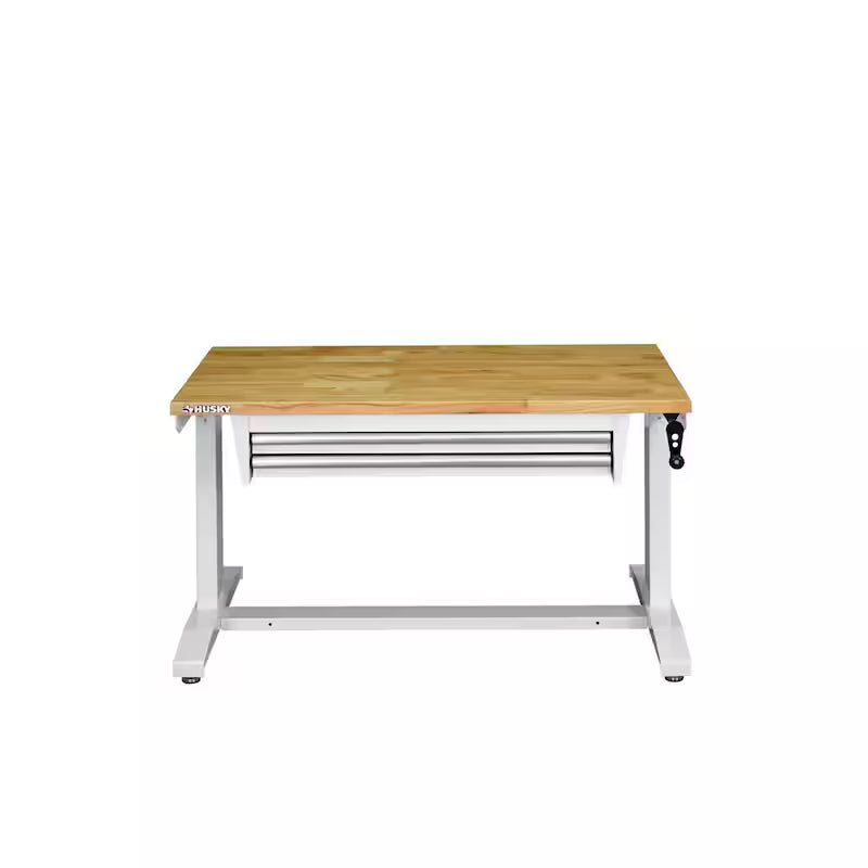 46 in. W White Adjustable Height Worktable with 2-Drawers B389