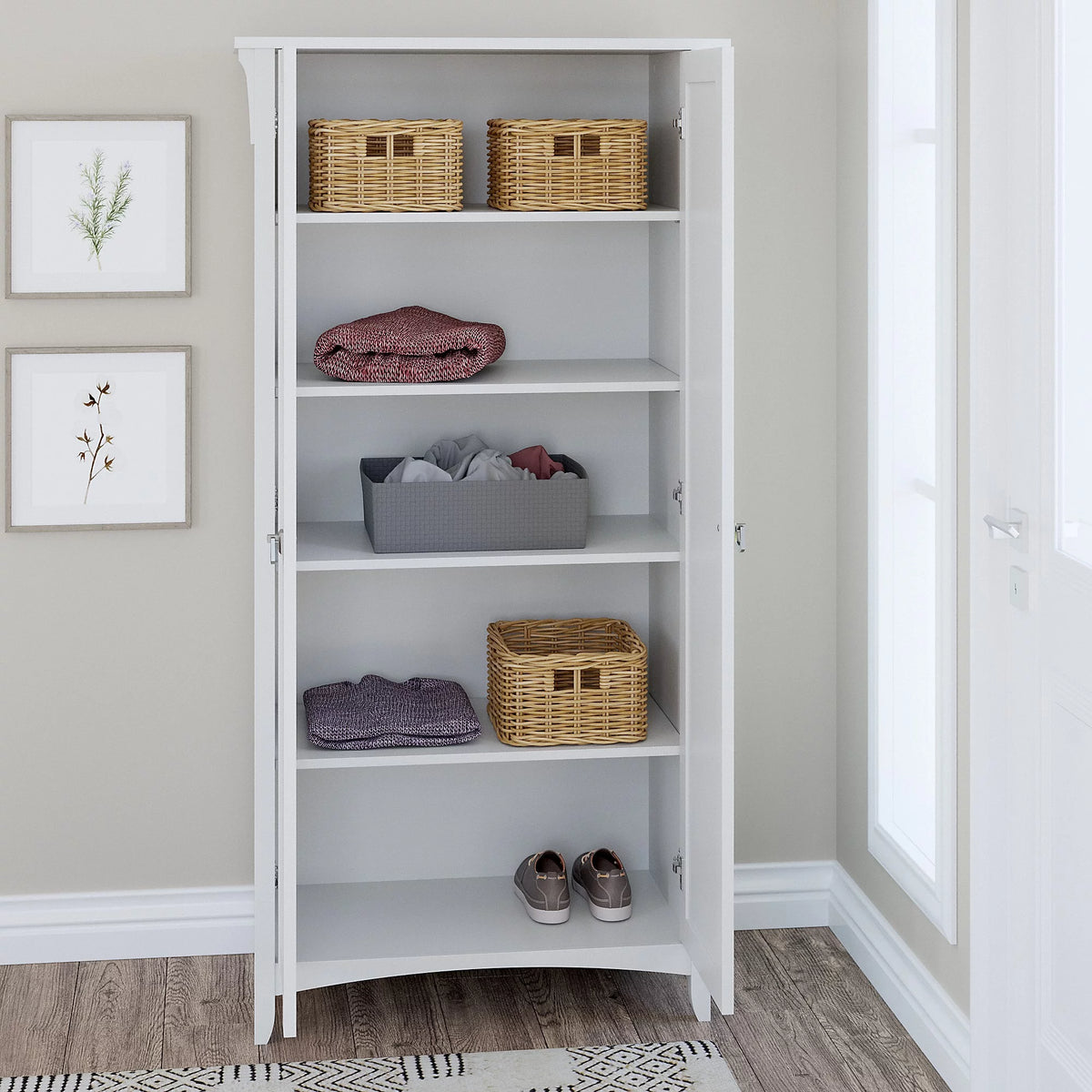 Pure White Tall Storage Cabinet with Doors J12864