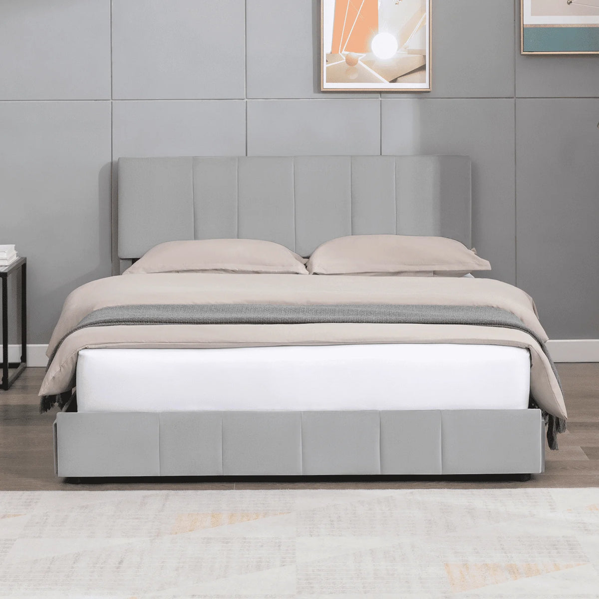 King Size Platform Bed Frame with 4 Storage Drawers and Adjustable Headboard D7569