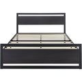 Black Metal Platform Bed Frame with Wood Headboard and Footboard D32304