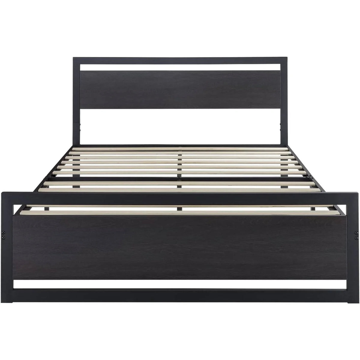 Black Metal Platform Bed Frame with Wood Headboard and Footboard D32304