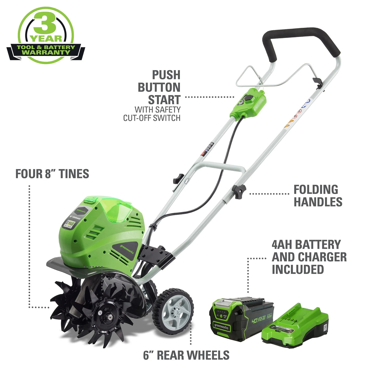 40V 10-inch Cordless Cultivator/Tiller with Battery and Charger B1661