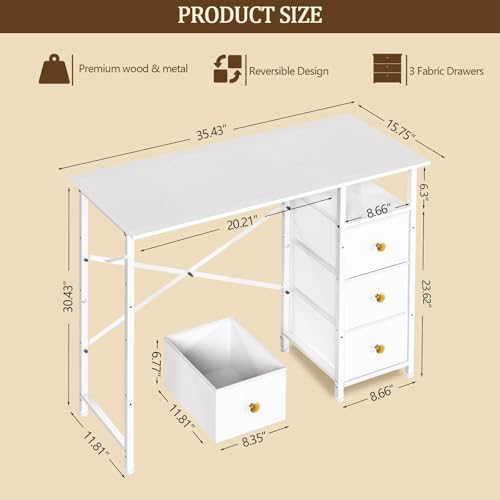 White Compact Vanity Desk with Drawers T2809