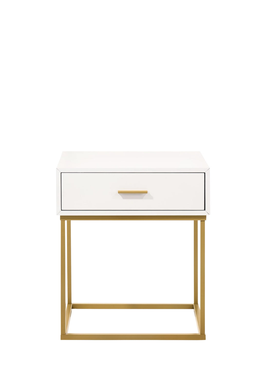 White 1-Drawer Nightstand with Gold Metal Legs M39367