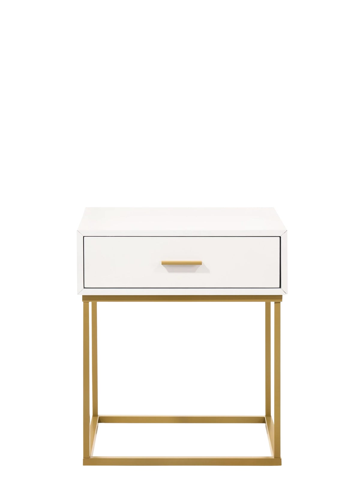White 1-Drawer Nightstand with Gold Metal Legs M39367