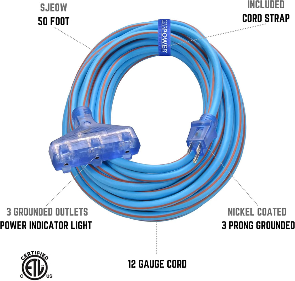 12/3 50 ft 3-Outlet Extension Cord with Lighted Connector D52829