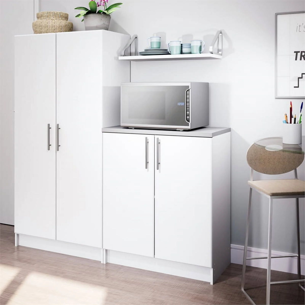 White Engineered Wood Base Cabinet with Melamine Countertop Y2997