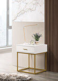White 1-Drawer Nightstand with Gold Metal Legs M39367