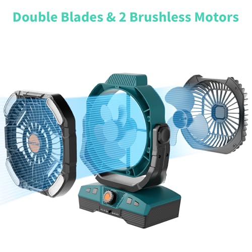 20000mAh Oscillating Portable Rechargeable Camping Fan with Light Hook D52092