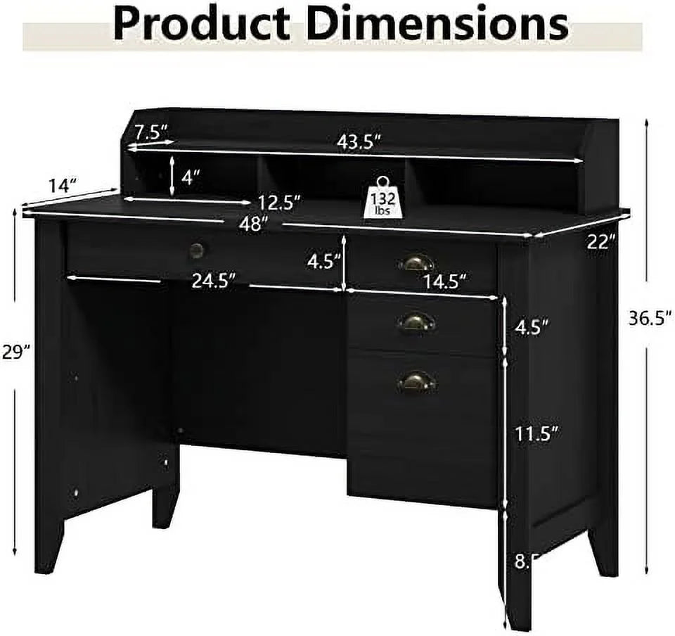 Brown Computer Desk with 4 Drawers and Hutch R67327