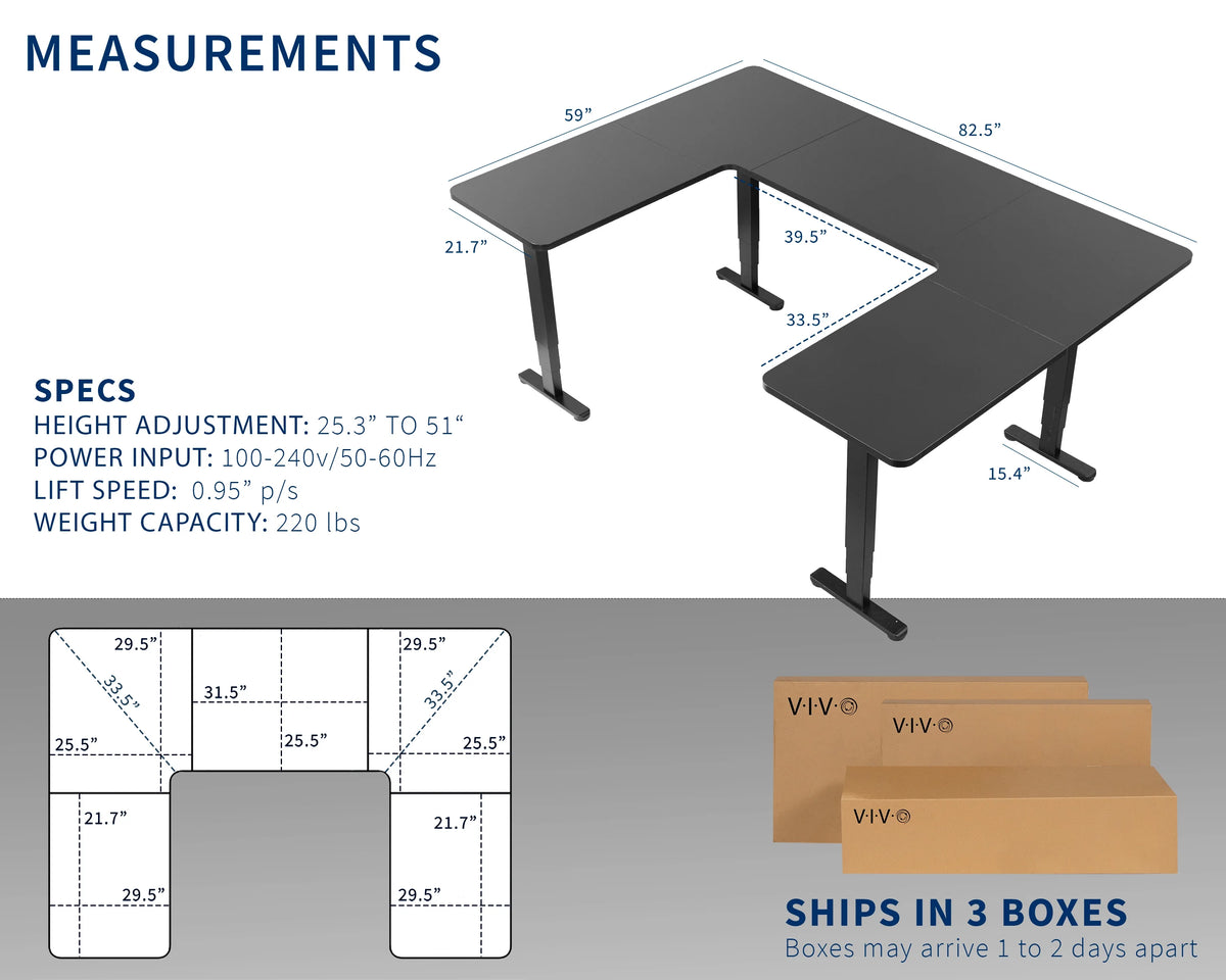 Black U-Shaped Height Adjustable Electric Standing Desk I8878