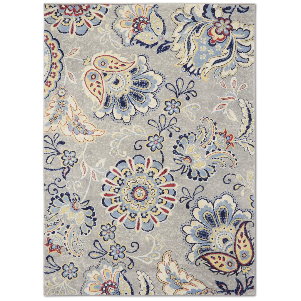 Grey/Red Bohemian Floral Area Rug 5'3"x7'2" A52027