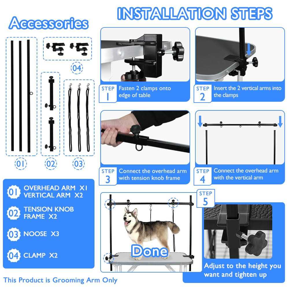 Dog Grooming Table Arm with 3 Noose and Clamp C6388