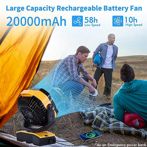 20000mAh Oscillating Portable Rechargeable Camping Fan with Light Hook D52092