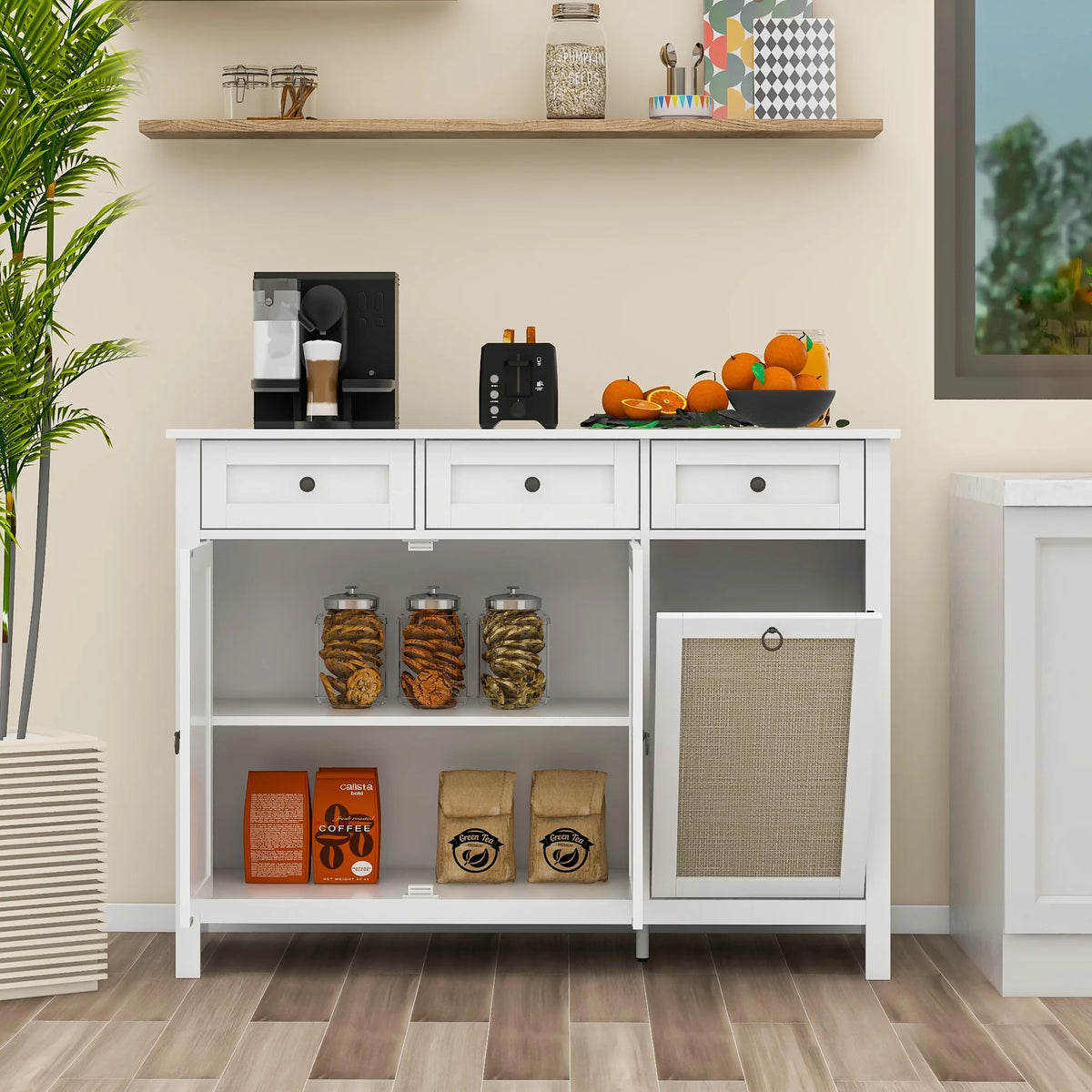 White Rattan Sideboard Buffet Cabinet with 3 Doors and 3 Drawer G827