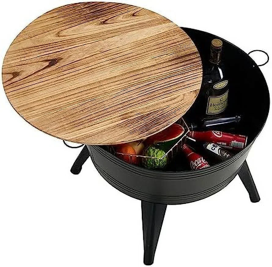 Galvanized Rustic Round Metal End Tables with Wood Lid C32229