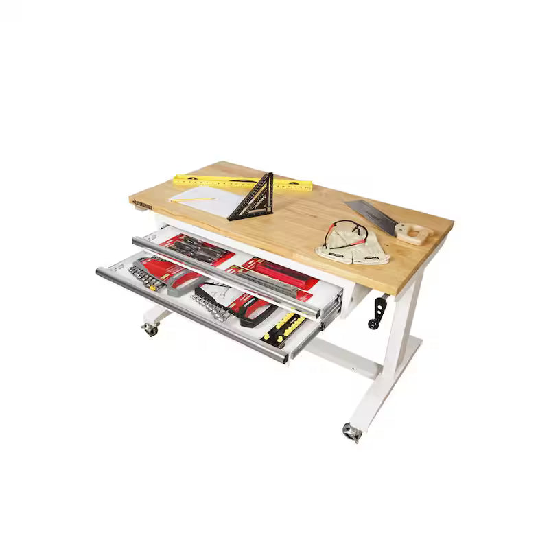 46 in. W White Adjustable Height Worktable with 2-Drawers B389