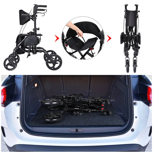 2 in 1 Rollator Walker Transport Wheelchair with Backrest Footrests Foldable Black O197