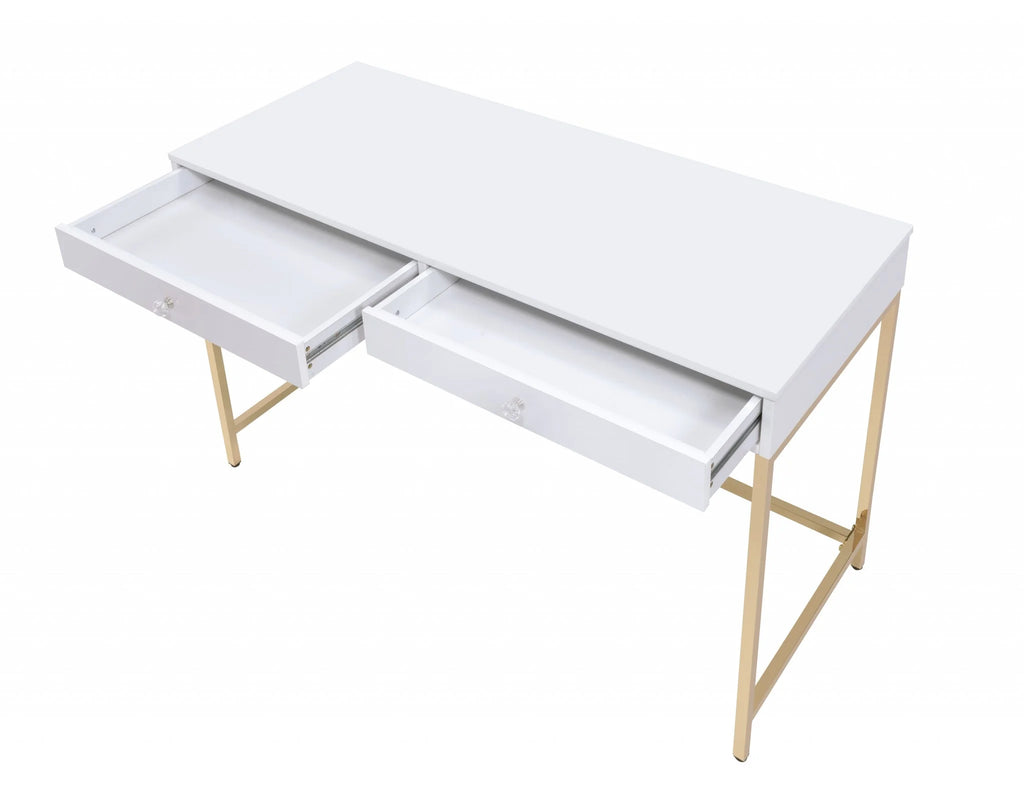 47" White Gold Mirrored Computer Desk with Two Drawers G791