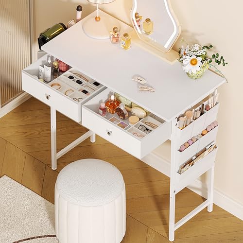White 32 Inch Vanity Desk with Fabric Drawer M39883