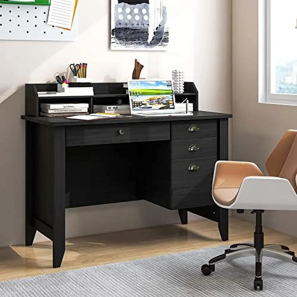 Brown Computer Desk with 4 Drawers and Hutch R67327