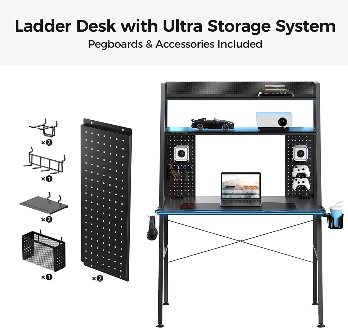 43'' Gaming Desk with Shelves F5057