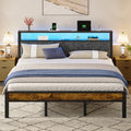 Queen Size Platform Bed Frame with Storage Headboard and Charging Station R422
