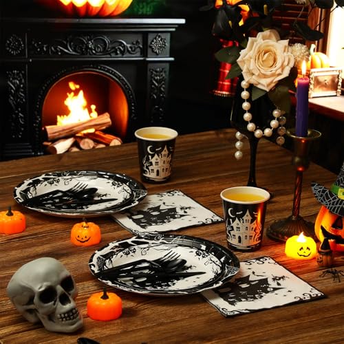 500 Pcs Halloween Party Supplies Plates Cups Napkins and Cutlery Set F848